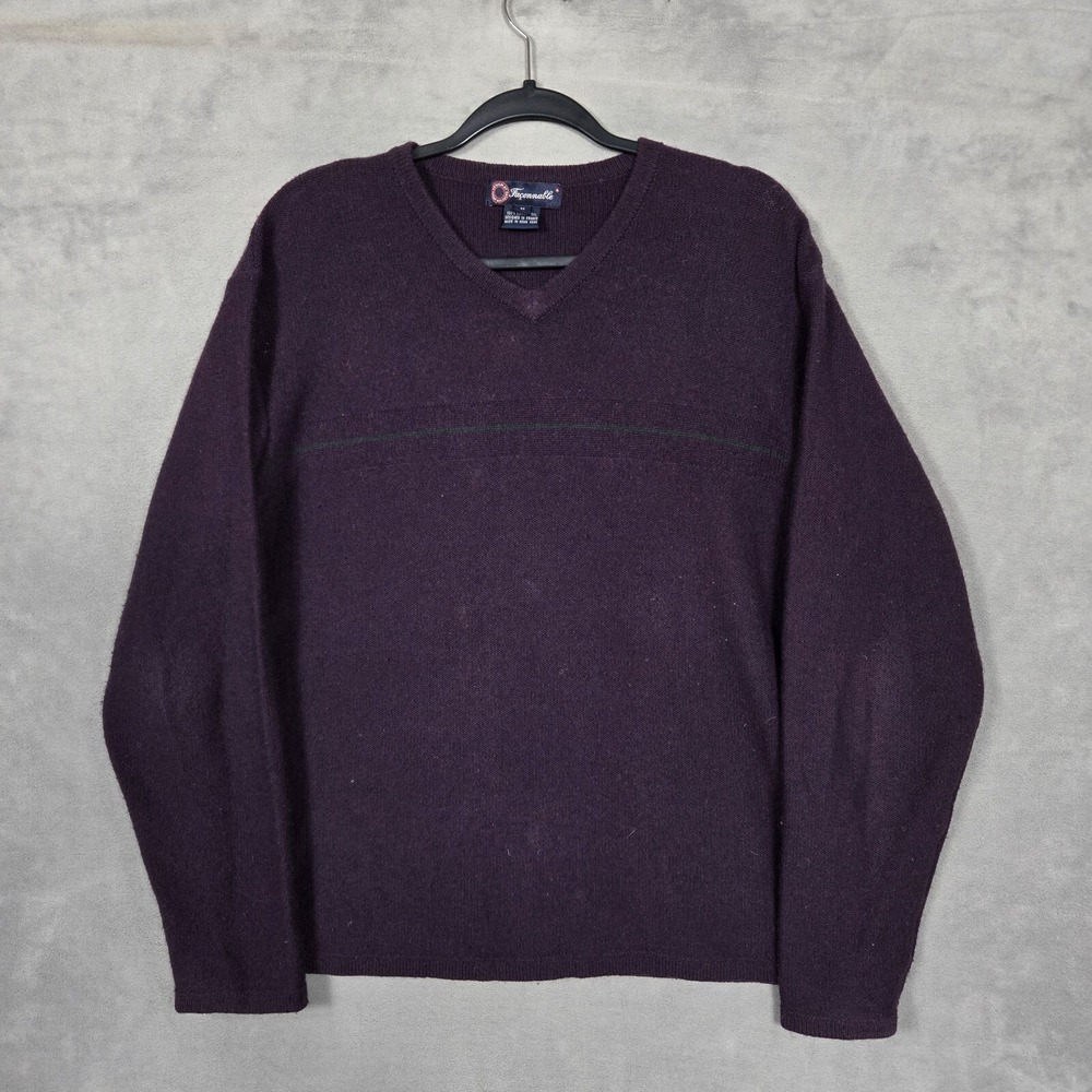 Faconnable Sweater‎ Mens Medium 100% Lambswool purple green stripe V neck